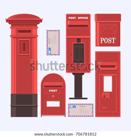 Vector illustration of mail boxes set. Vintage English post box.