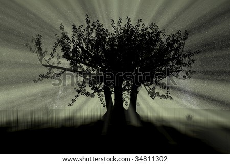 abstract tree in the moon light, night sky background, tree branches in the moon light, tree on the night sky, ecological environment, old tree in the night sky, place where legends are born,