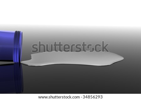 abstract blue bottle spill, clean water, pure liquid, transparent water on a shiny surface, water spill,