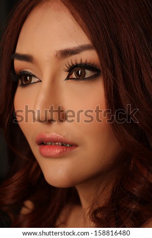 Beautiful Closeup face women and big eye