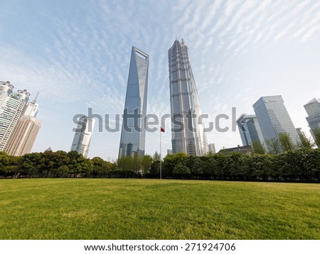SHANGHAI, CHINA - April 14, 2015: World Financial Center and Jin Mao Tower in Shanghai, China. These are the tallest buildings in Shanghai.