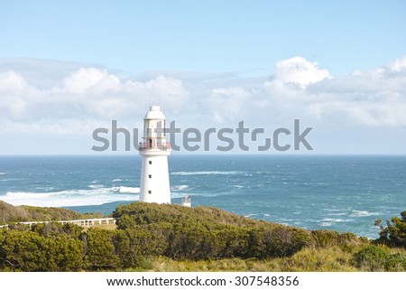 Cape Otway lighthouse,  White house founded in 1848, in great ocean road, Australia.