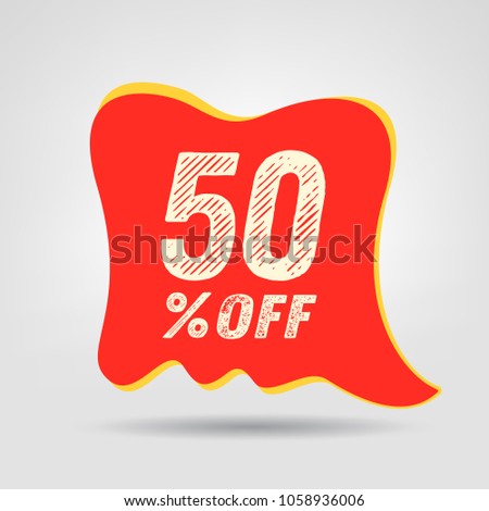 50% OFF Discount Sticker. Sale Red Tag Isolated Vector Illustration. Discount Offer Price Label, Vector Price Discount Bubble. Red Speech Vector Bubble Special 50% Sale Offer Grunge Text wrap bubble.