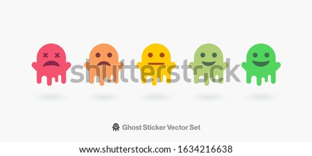 Emoji Stickers Vector Set. Customer Satisfaction Emotes from Sad To happy Ghost Characters Face. Funny Cartoon Emoji Stickers Illustration Set for Social Network or Chat.