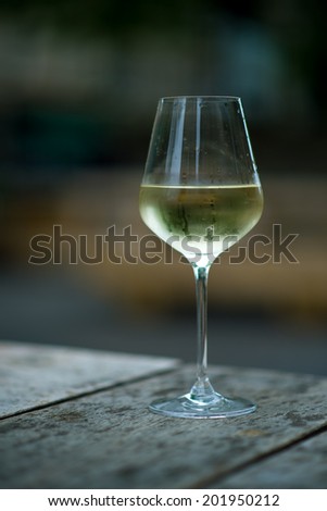 color image of chilled white wine in a glass , with copy space