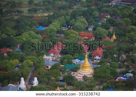 Mandalay with , temples and pagodas seen from mandalay hill at sunset, Burma