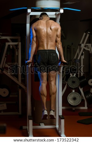 Young Male Bodybuilder Doing Heavy Weight Exercise For Triceps
