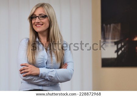 Happy Young Business Woman Work In Modern Office