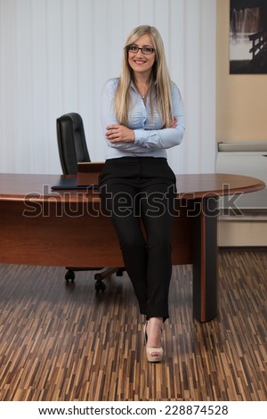Happy Young Business Woman Work In Modern Office