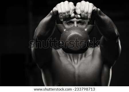 Exercise With Kettle Bell - Athletic Man Workout With Kettle Bell