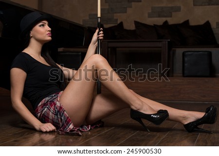 Young Woman Looking Confused Lost Her Billiard Game