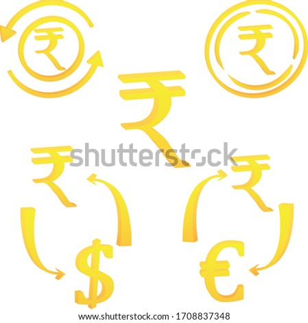 3D set Rupee India   currency  symbol  icon striped vector illustration  on a white background
