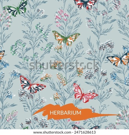 Floral seamless pattern with butterflies. Summer garden. Vector texture.