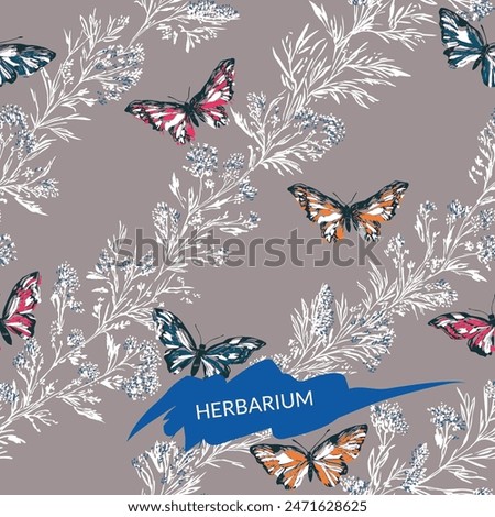 Floral seamless pattern with butterflies. Vector texture.