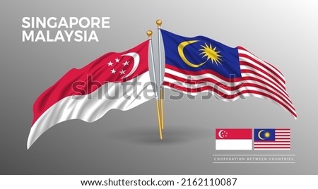 Singapore and Malaysia flag poster. realistic country flag style drawing