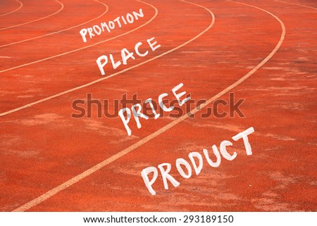 marketing strategy,4P,product,price,place,promotion text on running track