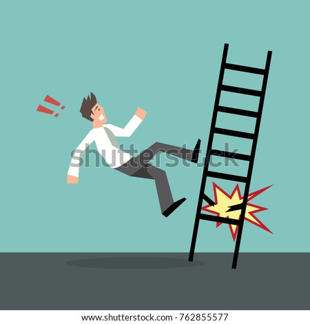 Man falling off the ladder.Concept of risk,accident,insurance-vector cartoon