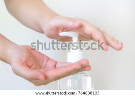 Similar – Image, Stock Photo woman hand apply alcohol gel or anti bacteria soap to make cleaning and clear virus, germ, bacteria