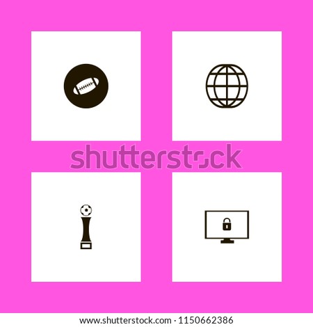 world icons. globe, football cup, rugby ball and cyber security vector icons set