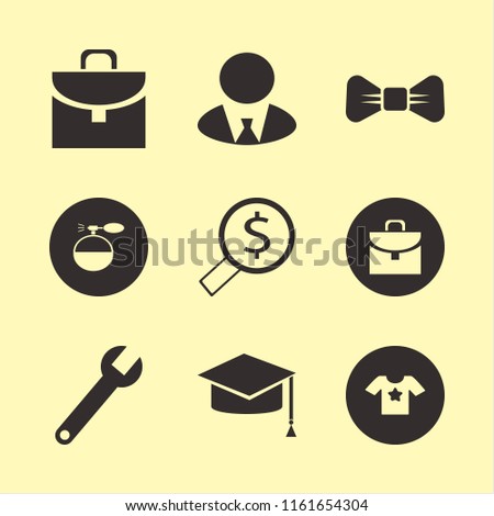 male vector icons set. with cologne spray, businessman, graduation hat and black bow tie in set