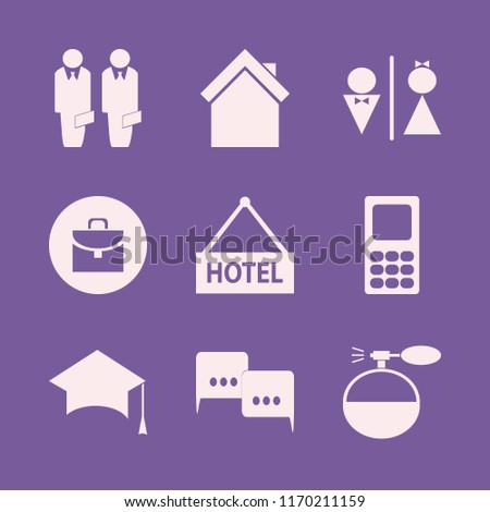 male vector icons set. with home, hotel, wc and cologne spray in set