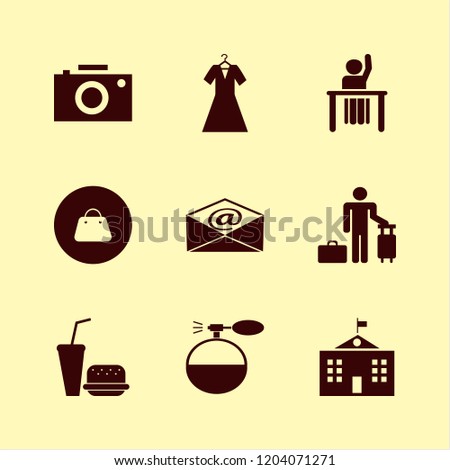 person icon. person vector icons set cologne spray, evening dress, ask pupil and guest