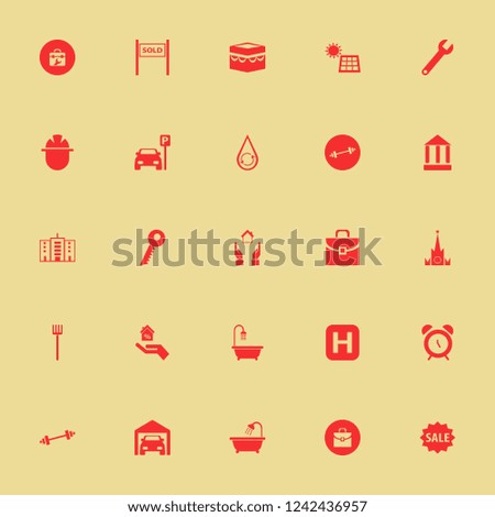 building icon. building vector icons set pitchfork, hospital sign, private garage and moscow kremlin watches