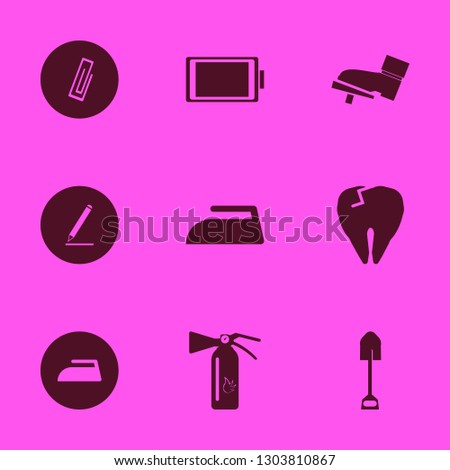 equipment icon set with paper clip, tooth broke and iron vector illustration