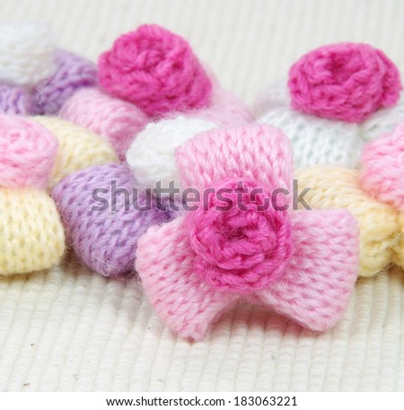 Colorful knitting wool flowers,decorating handmade.