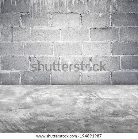 Cement block wall and cement floor, perspective room
