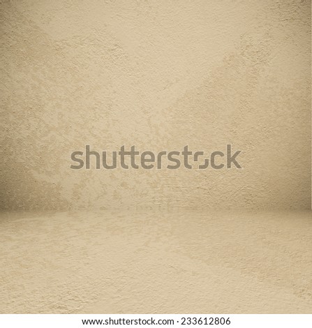 Empty cement room in perspective, brown tone, vintage, grunge background, template, display