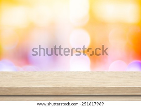 Empty table and blurred abstract background with bokeh, product display