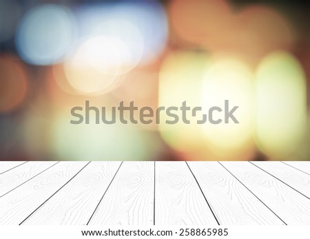 White wood perspective and blurred abstract background with bokeh, product display template