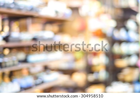 Supermarket blur background with bokeh light ,Product shelf, business background