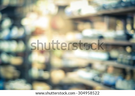 Supermarket blur background with bokeh light ,Product shelf, business background