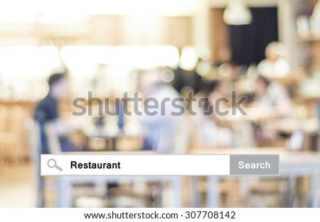 Word Restaurant written on search bar over blur restaurant background, web banner, restaurant reservation, food online, food delivery concept