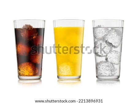 Image, Stock Photo Glass of cold soda with metal eco friendly straw on table