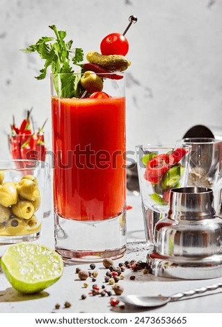 Similar – Image, Stock Photo Red cocktail with olive and lemon