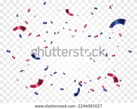 Red And Blue Confetti Isolated On Background. Celebration Event And Birthday. American, Chile, Russia, France, United kingdom flags color concept. Vector