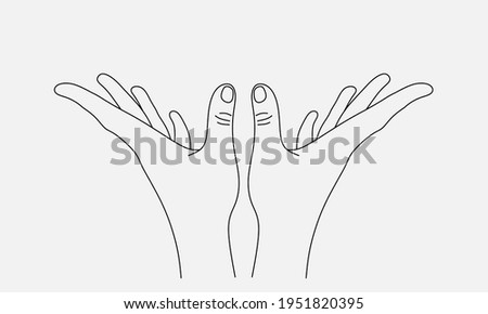 Pair of hands gesture minimal line art doodle style vector design. Adore, glorify or uphold something