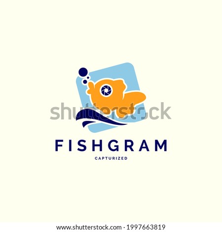 cartoon fish with lens eye illustration logo vector design
