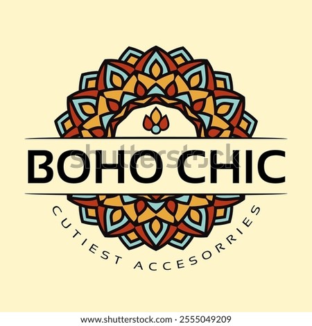 Boho Chic Mandala Design with Placeholder Text for Branding Logo