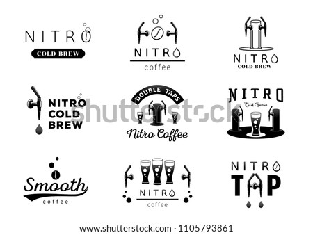 nitro cold brew coffee logo design black and white vector illustration