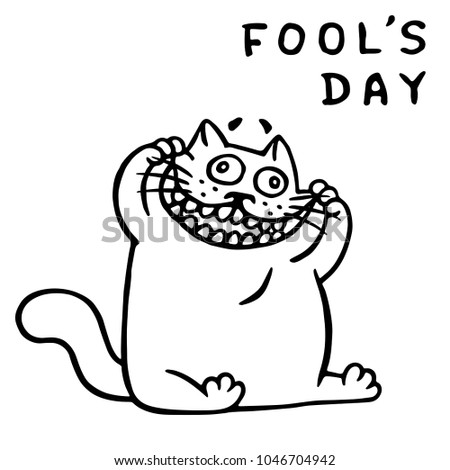 Funny fat cat makes a comic face. The April holiday is a fool's day. Vector Illustration.