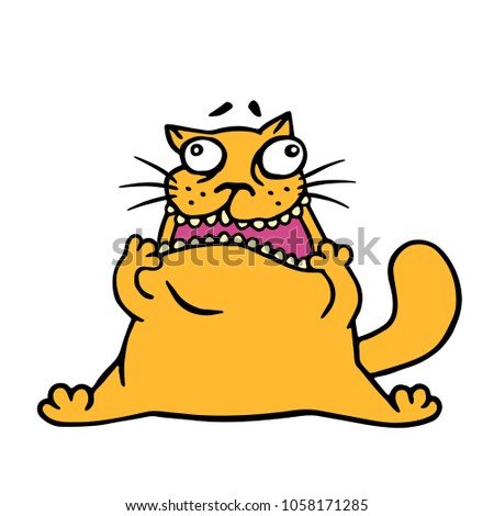 Cute doodle orange cat looks like a jerk. April holiday. Fool's day. Vector illustration.