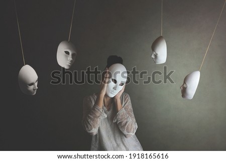 person with mask does not want to hear the judgment of other masks, concept of judgment and introspection  Stock foto © 