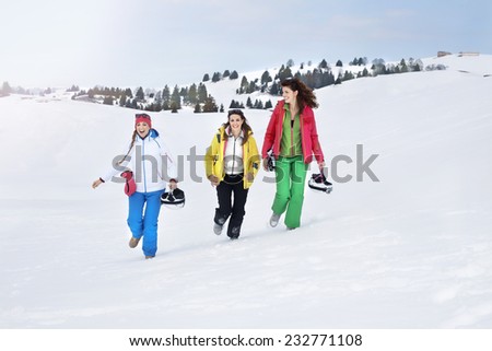 friends having fun in the snow