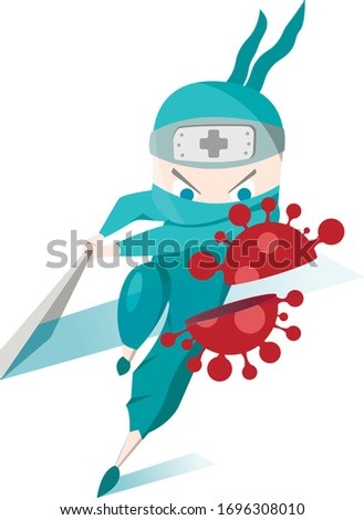 Cute doctor ninja fight corona virus. Fight against red virus. find medical vaccine. Stay home
Concept of ninja doctor 