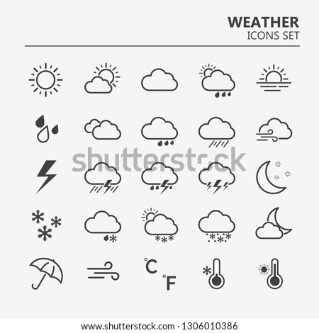 Weather icons set. Line art vector simple outlines illustrations. Meteorological infographics signs. Web icons vector design