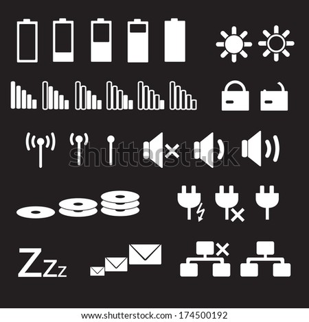 laptop and pc indication status white icons eps10